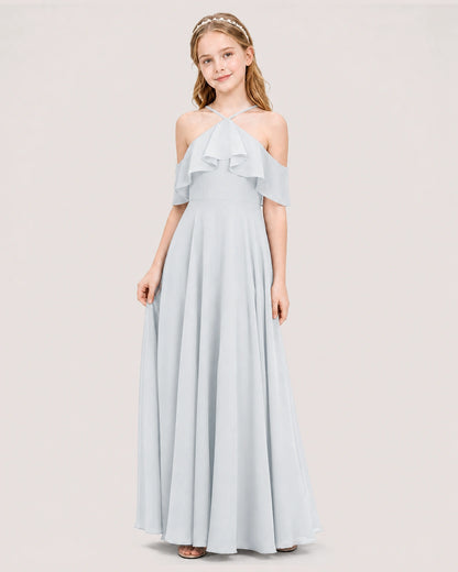 Mist Chiffon Cold Shoulder A-Line Junior Bridesmaid Dresses Side View