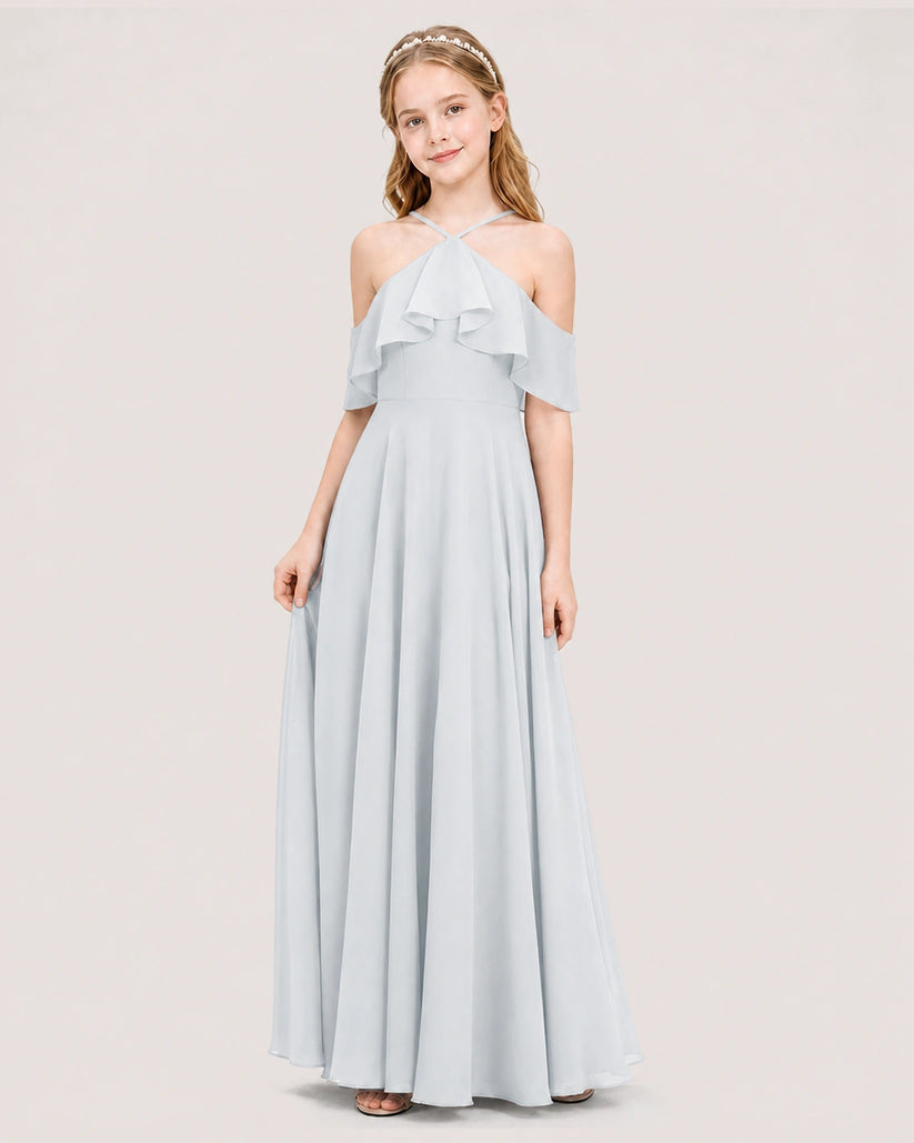 Mist Chiffon Cold Shoulder A-Line Junior Bridesmaid Dresses Side View