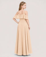 Peach Chiffon Ruffle Cold Shoulder Junior Bridesmaid Dresses Back View