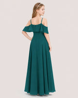 Peacock Chiffon Cold Shoulder A-Line Junior Bridesmaid Dresses Back View