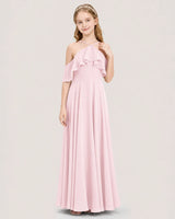 Pink Chiffon Cold Shoulder Junior Bridesmaid Dresses Front View
