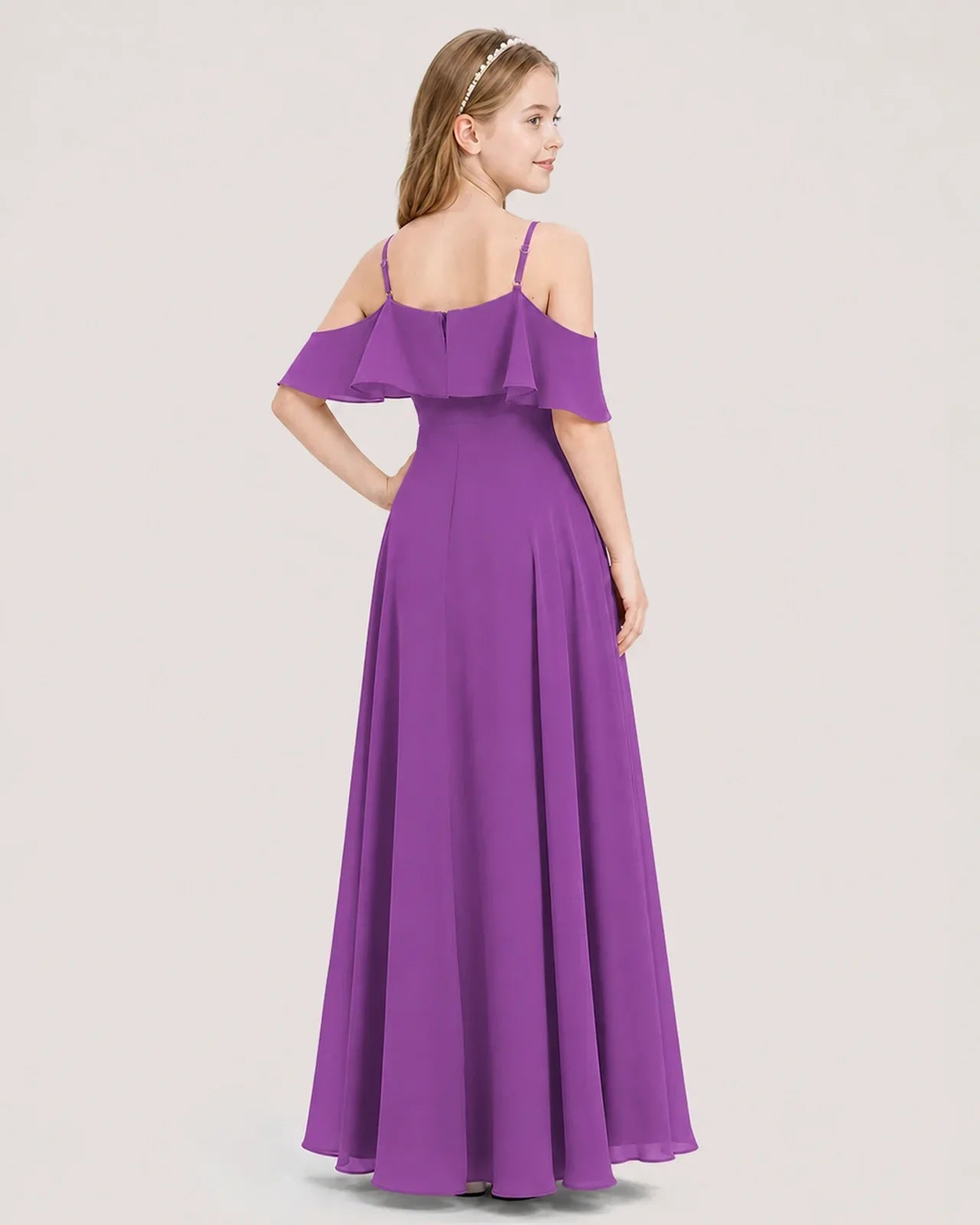 Purple Chiffon Cold Shoulder A-Line Junior Bridesmaid Dresses Back View