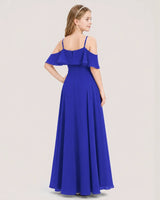 Royal Blue Chiffon Cold Shoulder A-Line Junior Bridesmaid Dresses Back View