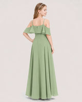 Sage Green Chiffon Cold Shoulder Junior Bridesmaid Dresses Back View