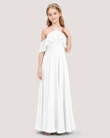 White Chiffon Cold Shoulder Junior Bridesmaid Dresses Front View