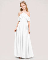 White Chiffon Cold Shoulder Junior Bridesmaid Dresses Side View