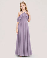 Wisteria Chiffon Halter Ruffle Junior Bridesmaid Dresses Front View