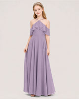 Wisteria Chiffon Halter Cold Shoulder Junior Bridesmaid Dresses Side View