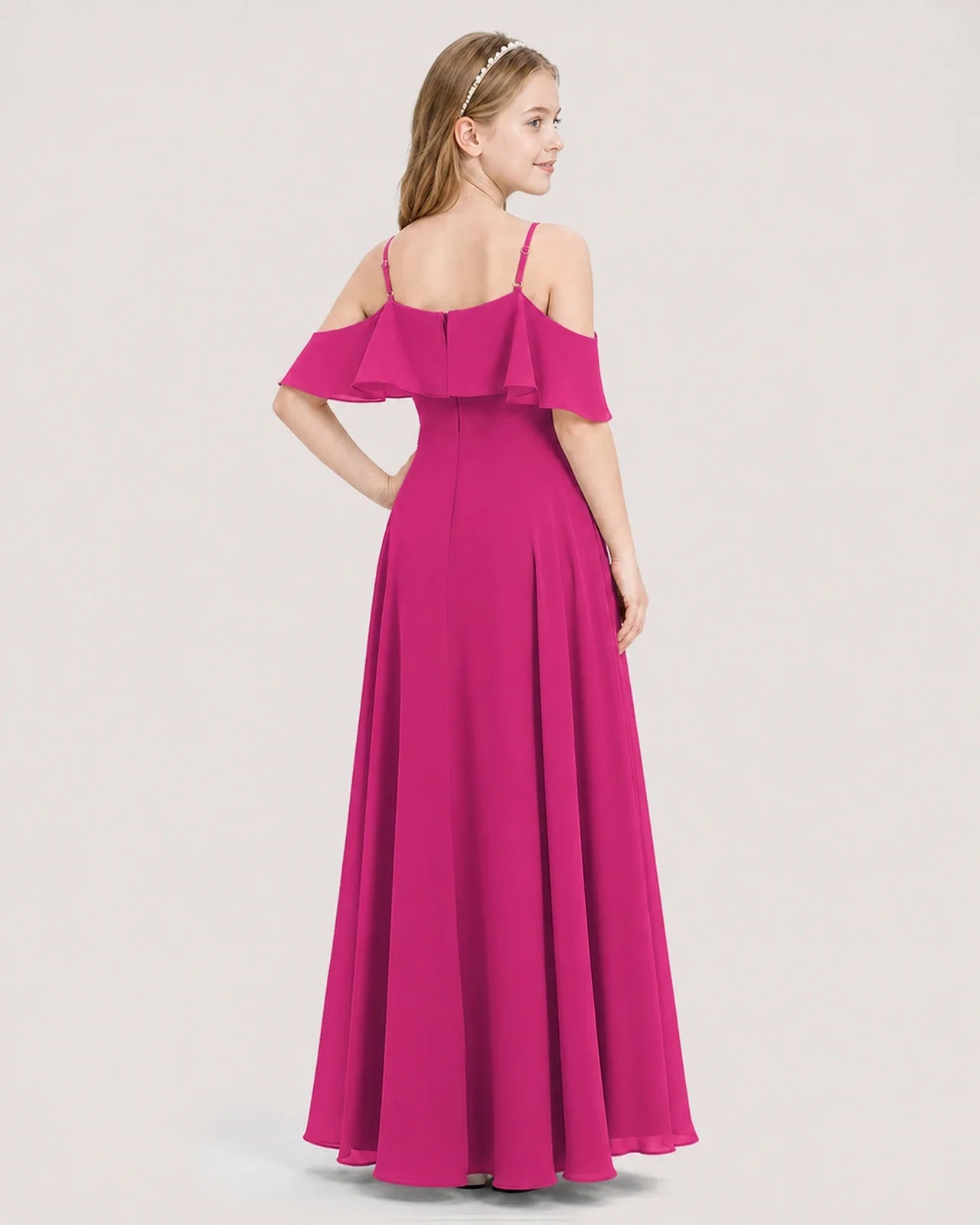 Hot pink Chiffon A-line Junior Bridesmaid Dresses Back View
