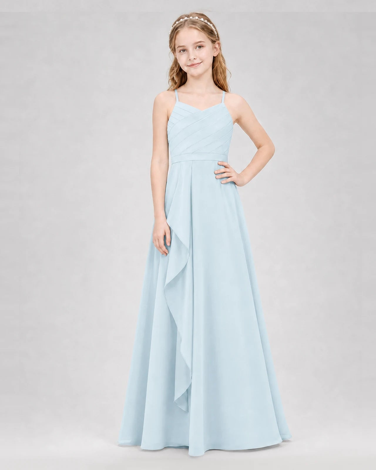 Baby Blue A-line Junior Bridesmaid Dresses Front