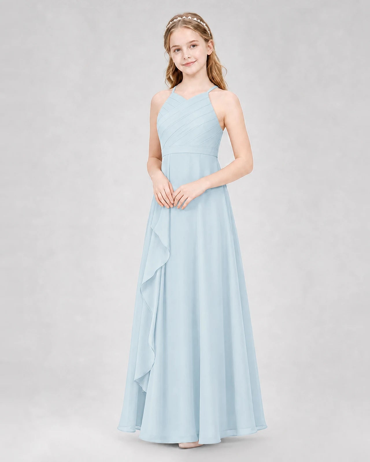 Baby Blue A-line Junior Bridesmaid Dresses Side