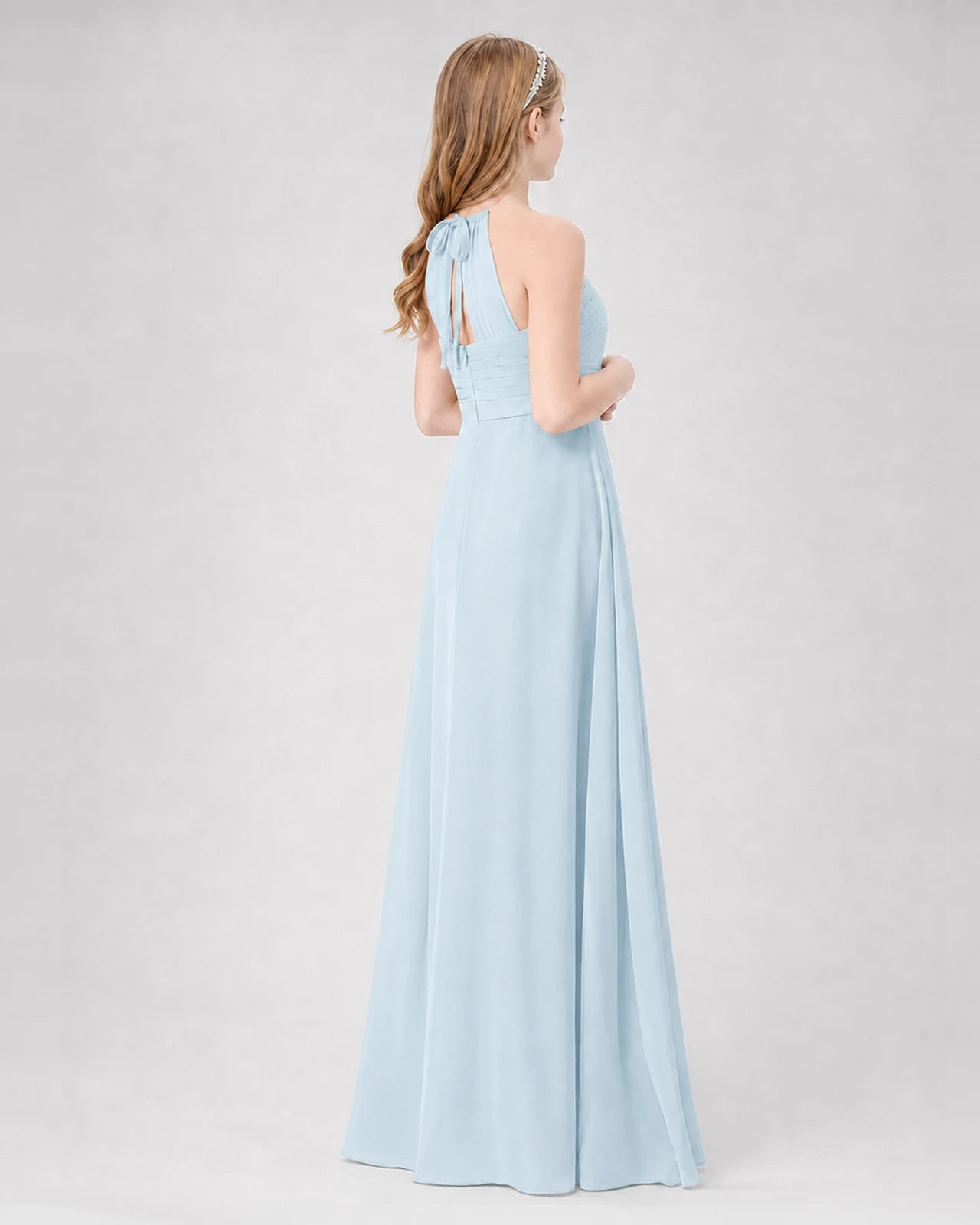 Baby Blue A-line Junior Bridesmaid Dresses Back
