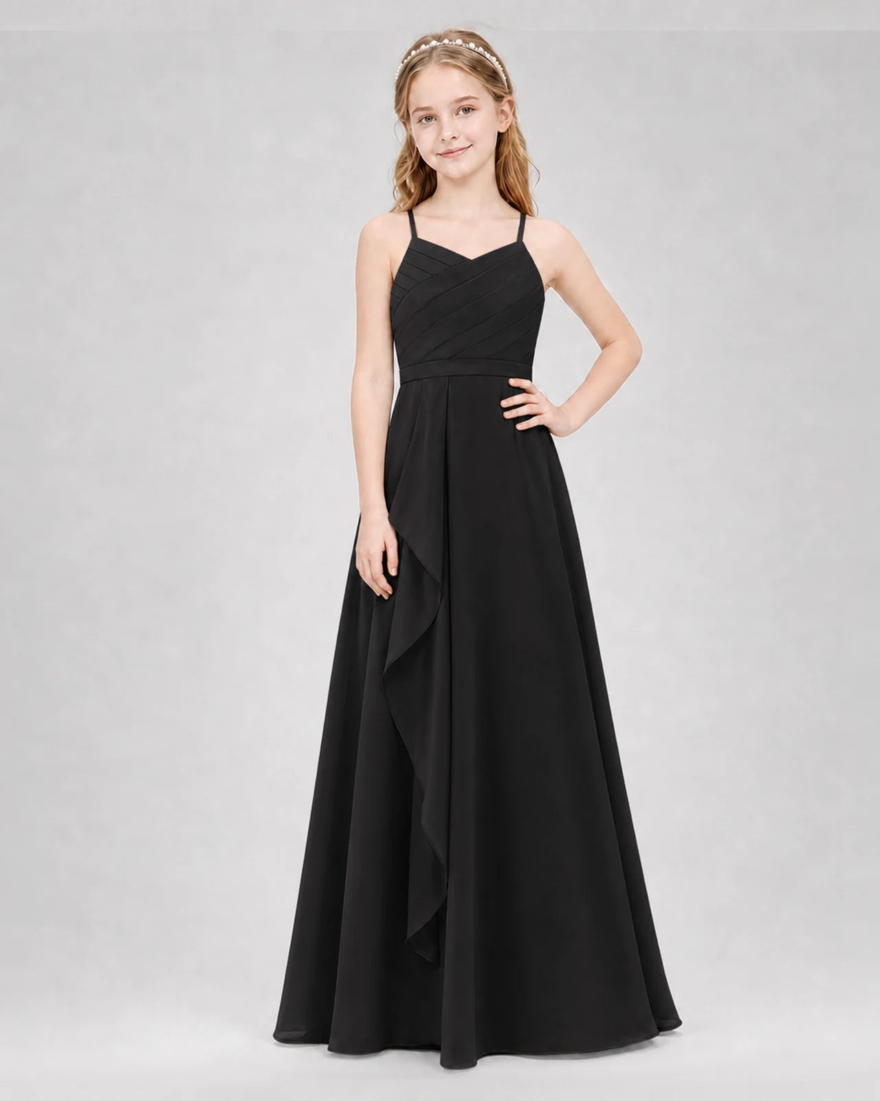 Black A-line Junior Bridesmaid Dresses Front