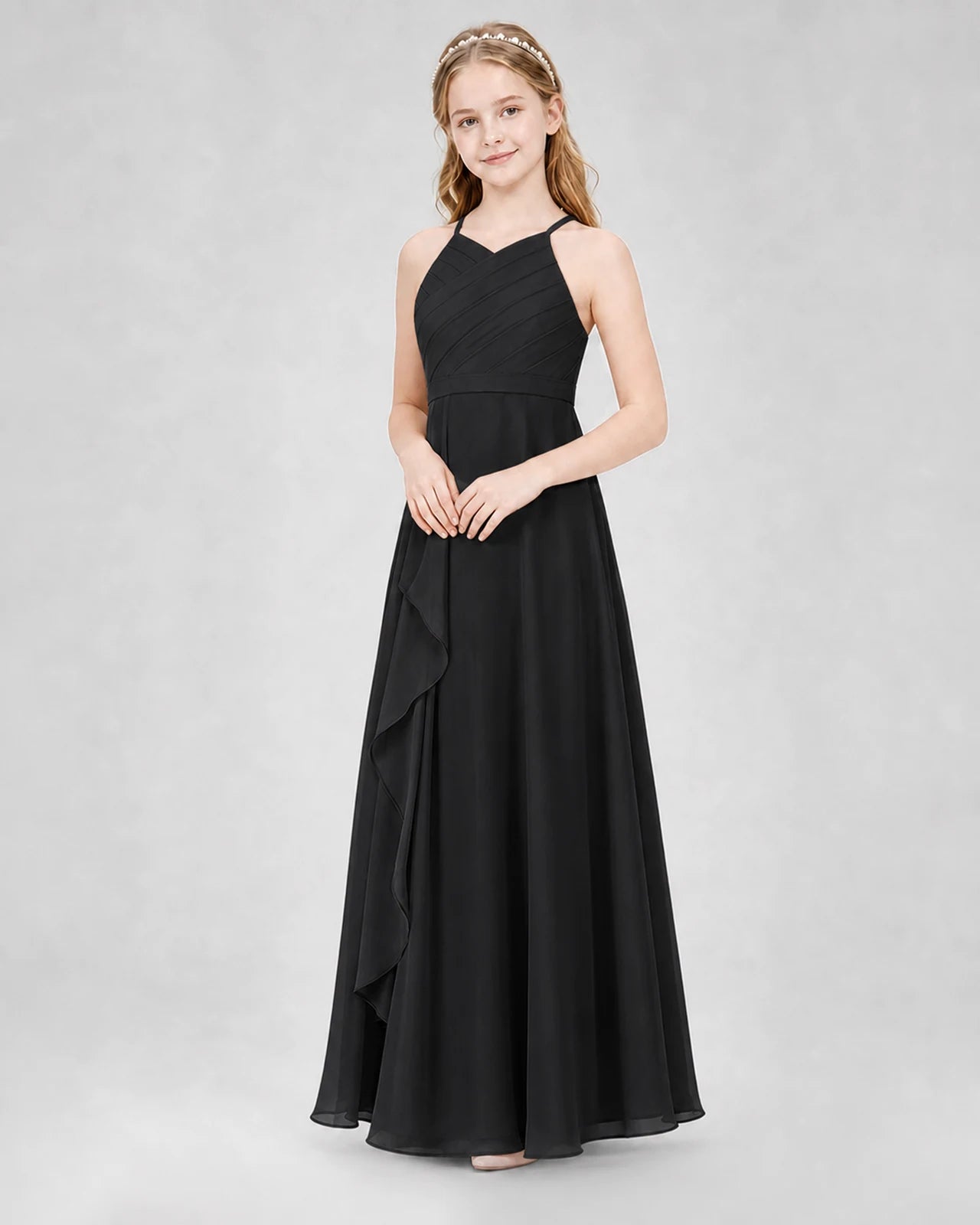 Black A-line Junior Bridesmaid Dresses Side