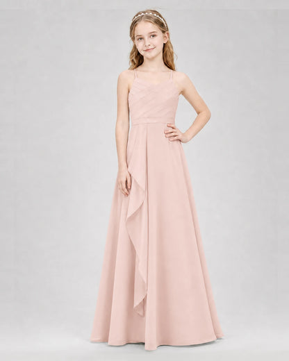 Blush pink A-line Junior Bridesmaid Dresses Front