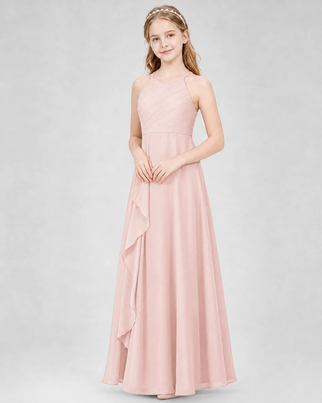 Blush pink A-line Junior Bridesmaid Dresses Side