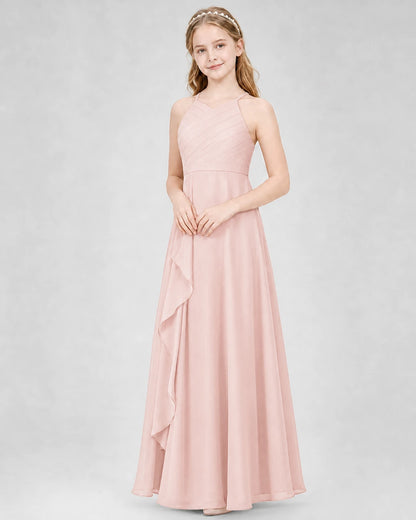 Blush pink A-line Junior Bridesmaid Dresses Side