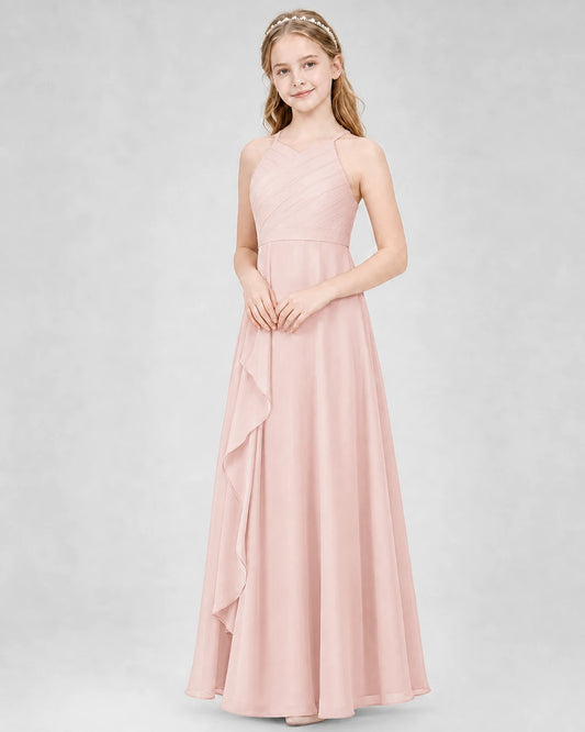 Blush pink A-line Junior Bridesmaid Dresses Side