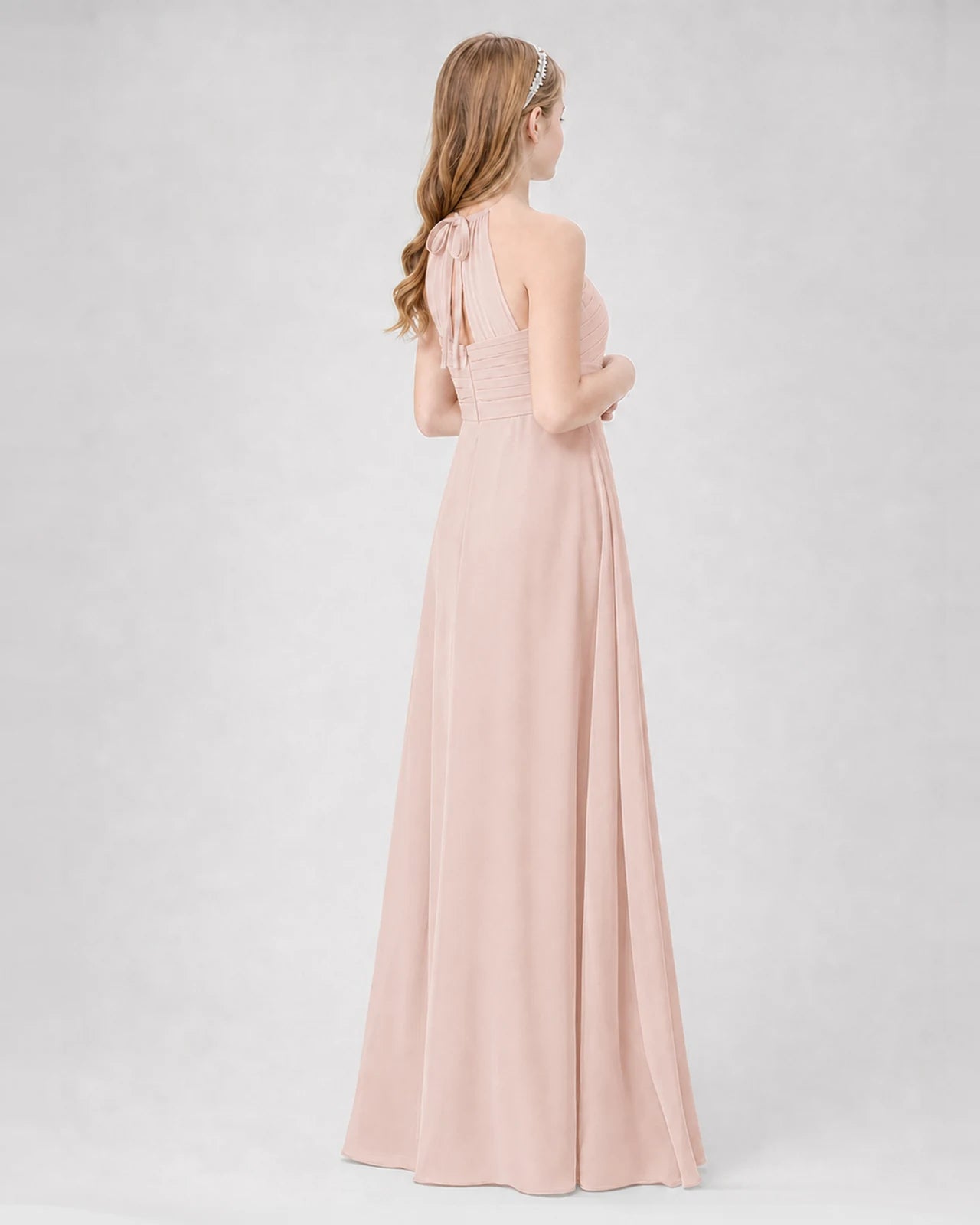 Blush pink A-line Junior Bridesmaid Dresses Back