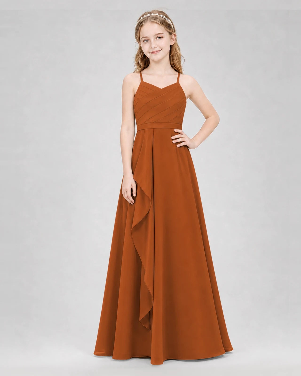 Burnt Orange A-line Junior Bridesmaid Dresses Front