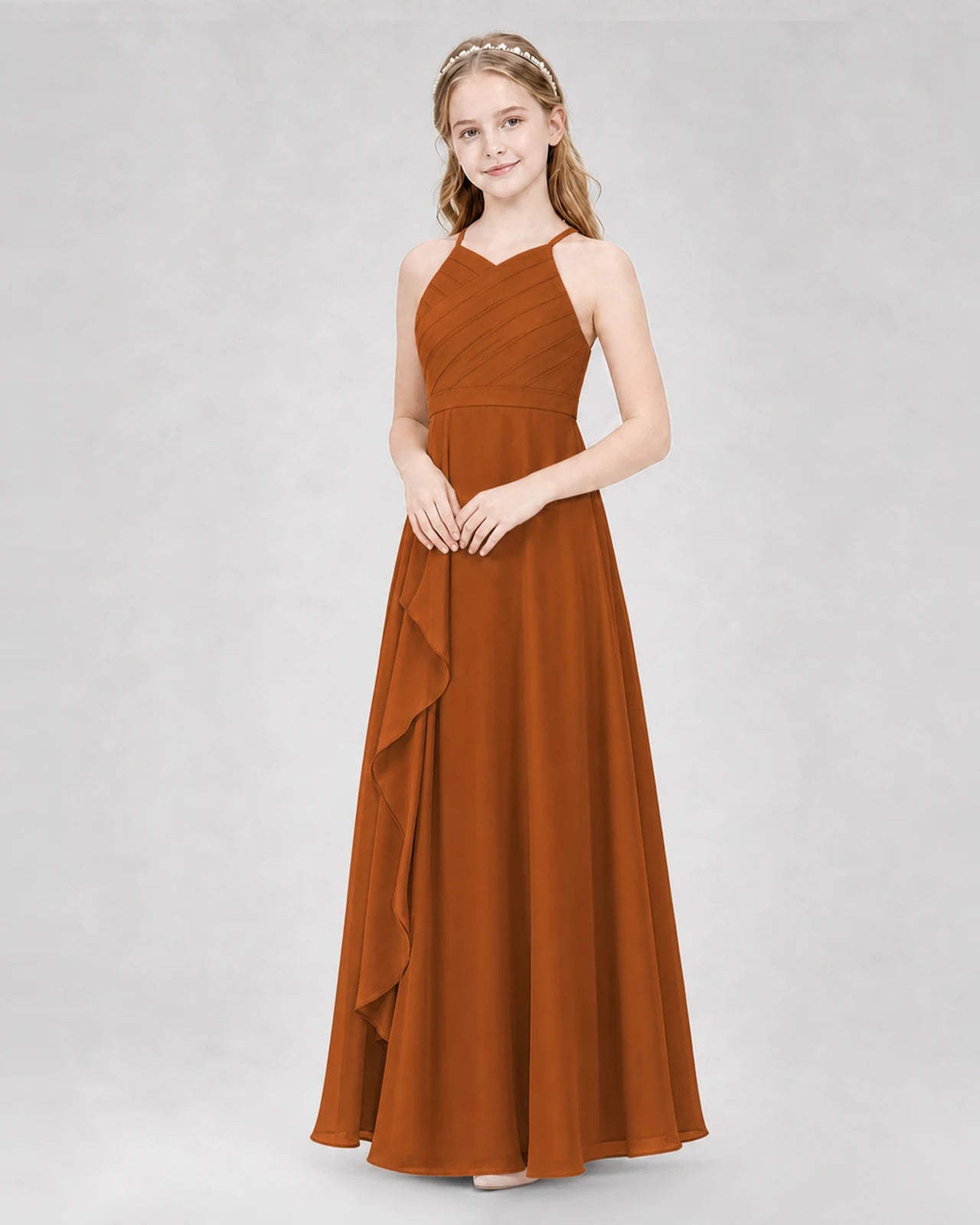 Burnt Orange A-line Junior Bridesmaid Dresses Side