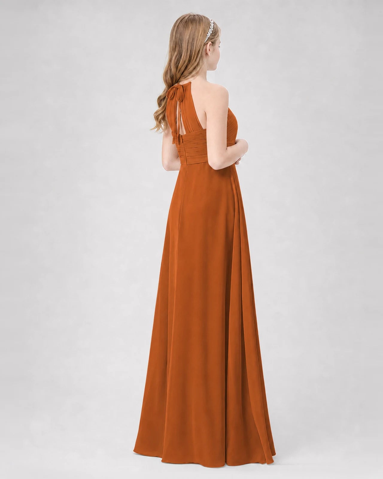 Burnt Orange A-line Junior Bridesmaid Dresses Back