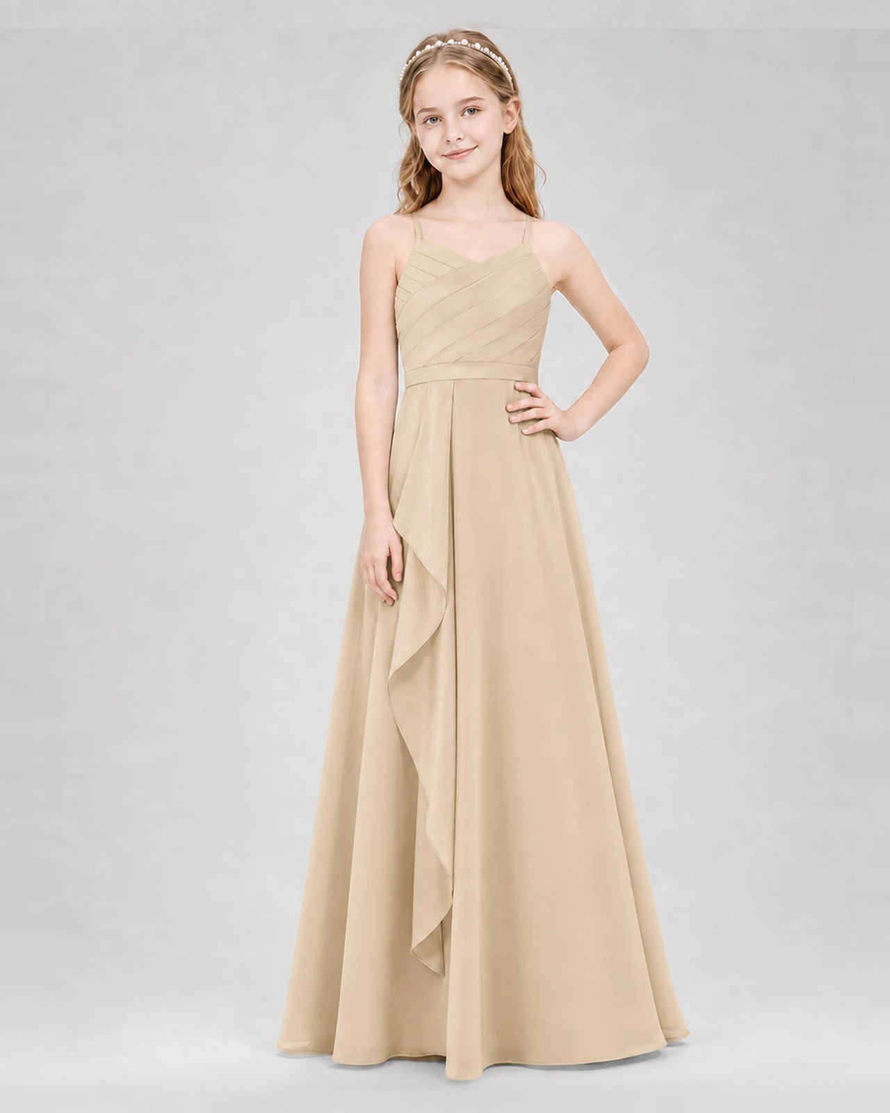 Champagne A-line Junior Bridesmaid Dresses Front