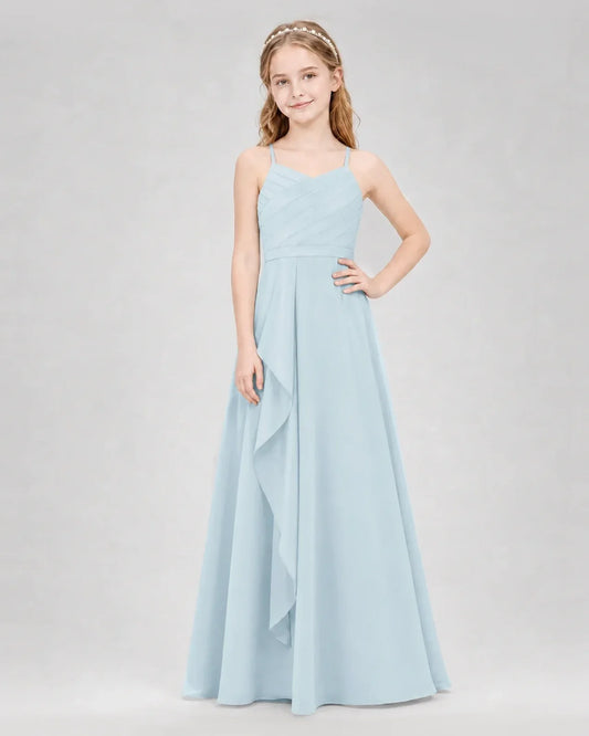Dideyttawl Ruched Halter Neck Chiffon Junior Bridesmaid Dress