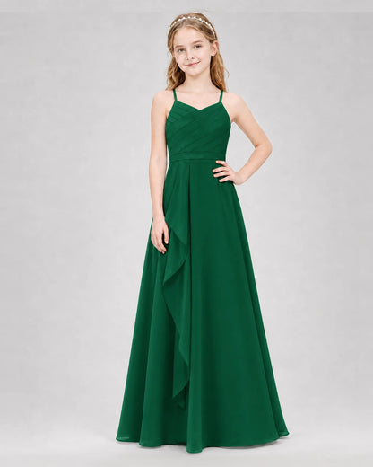 Dark Green A-line Junior Bridesmaid Dresses Front