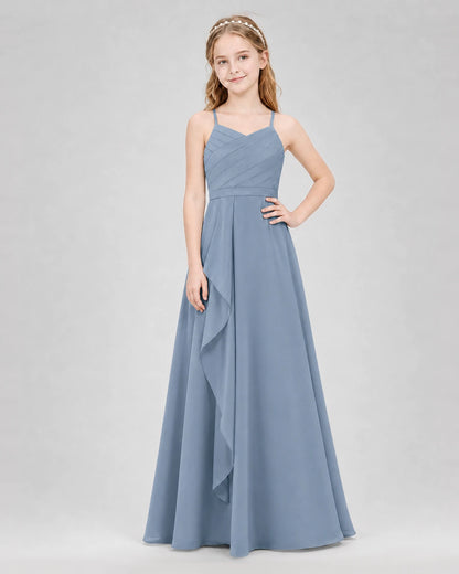 Dusty Blue A-line Junior Bridesmaid Dresses Front