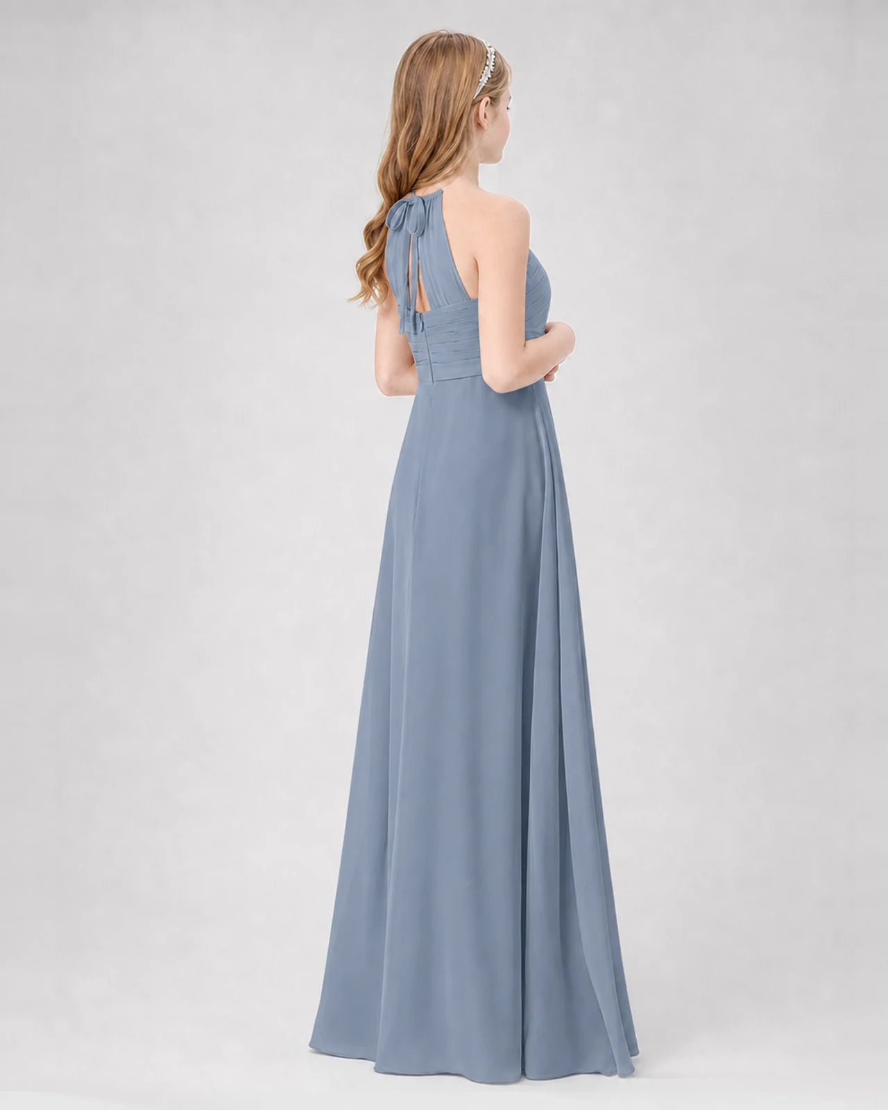 Dusty Blue A-line Junior Bridesmaid Dresses Back