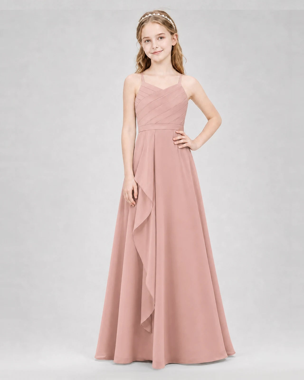 Dusty Rose A-line Junior Bridesmaid Dresses Front