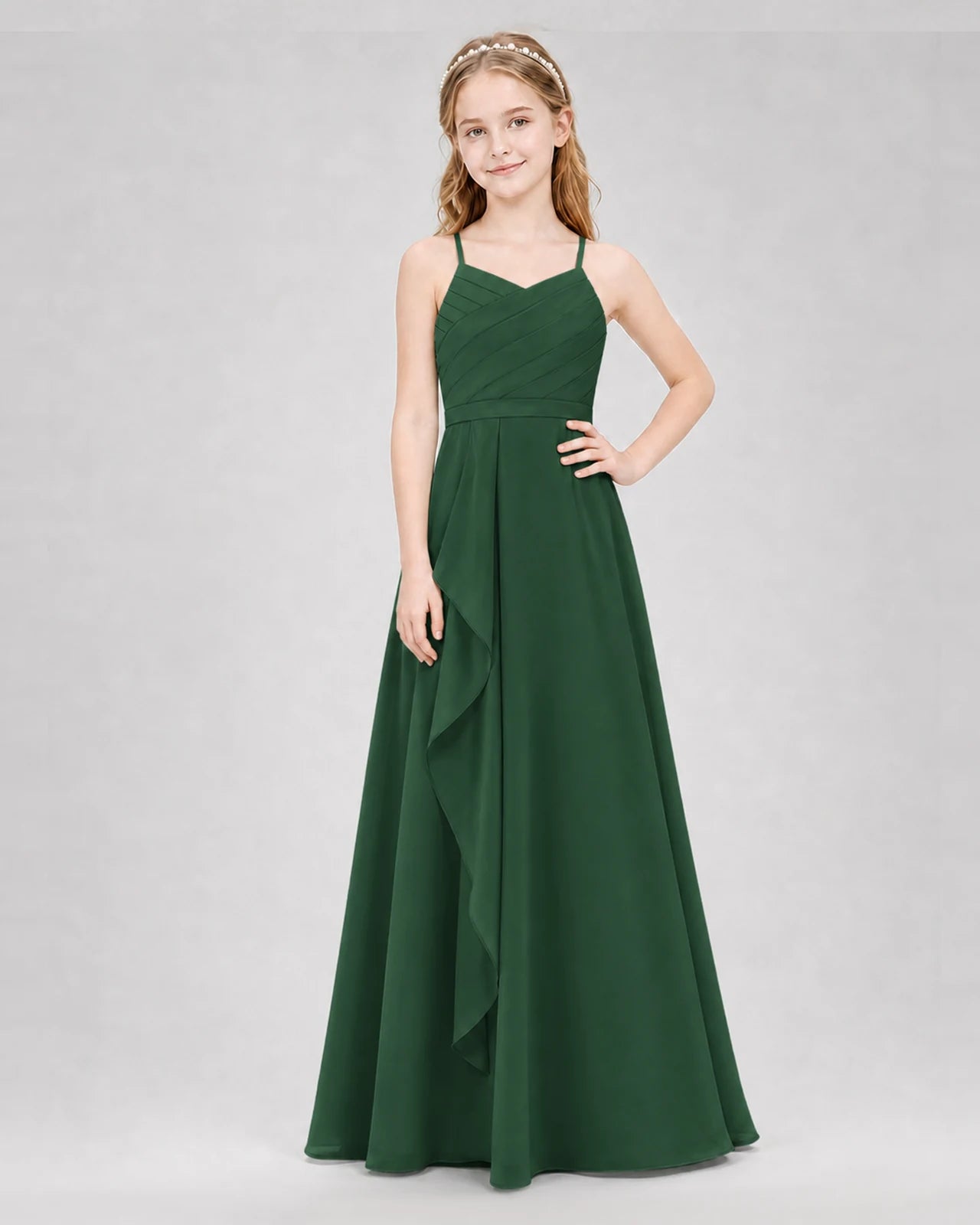 Emerald Green A-line Junior Bridesmaid Dresses Front