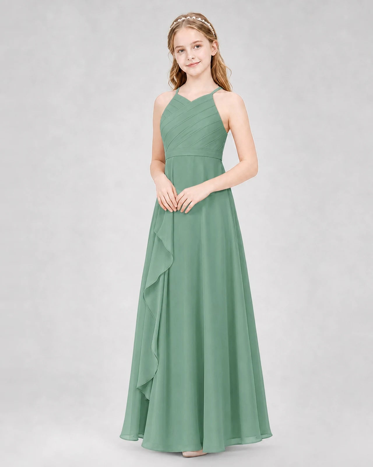 Eucalyptus A-line Junior Bridesmaid Dresses Side