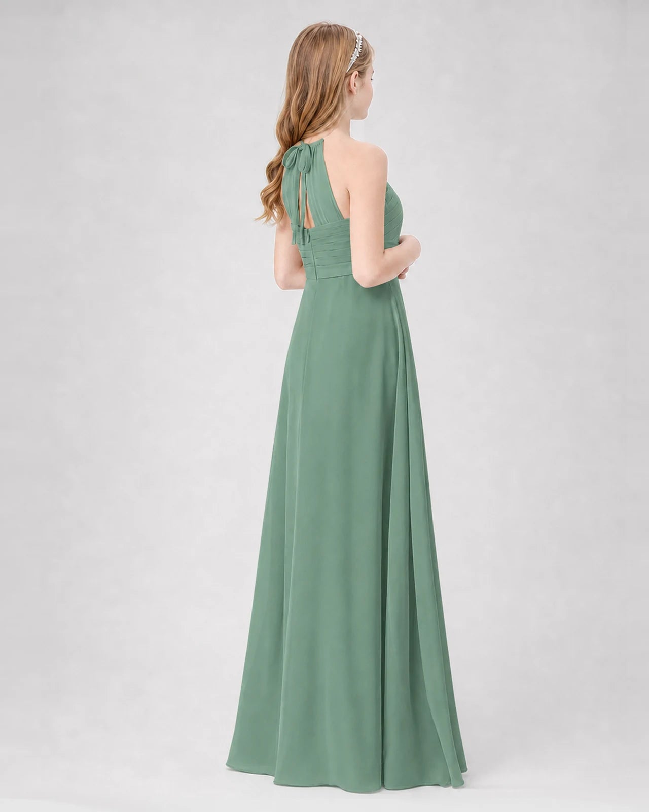 Eucalyptus A-line Junior Bridesmaid Dresses Back