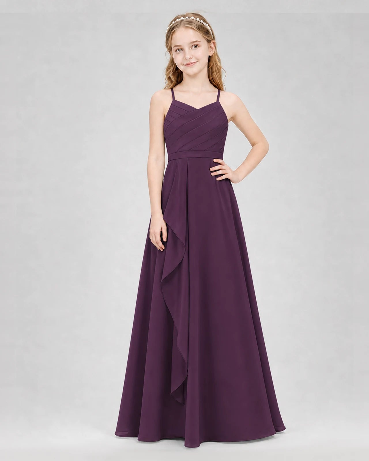 Grape A-line Junior Bridesmaid Dresses Front