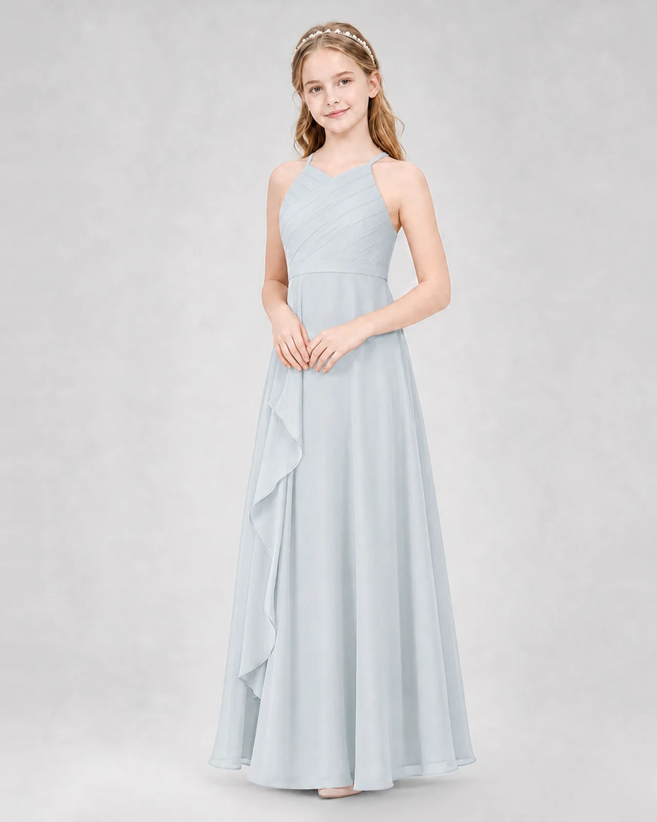 Mist A-line Junior Bridesmaid Dresses Side