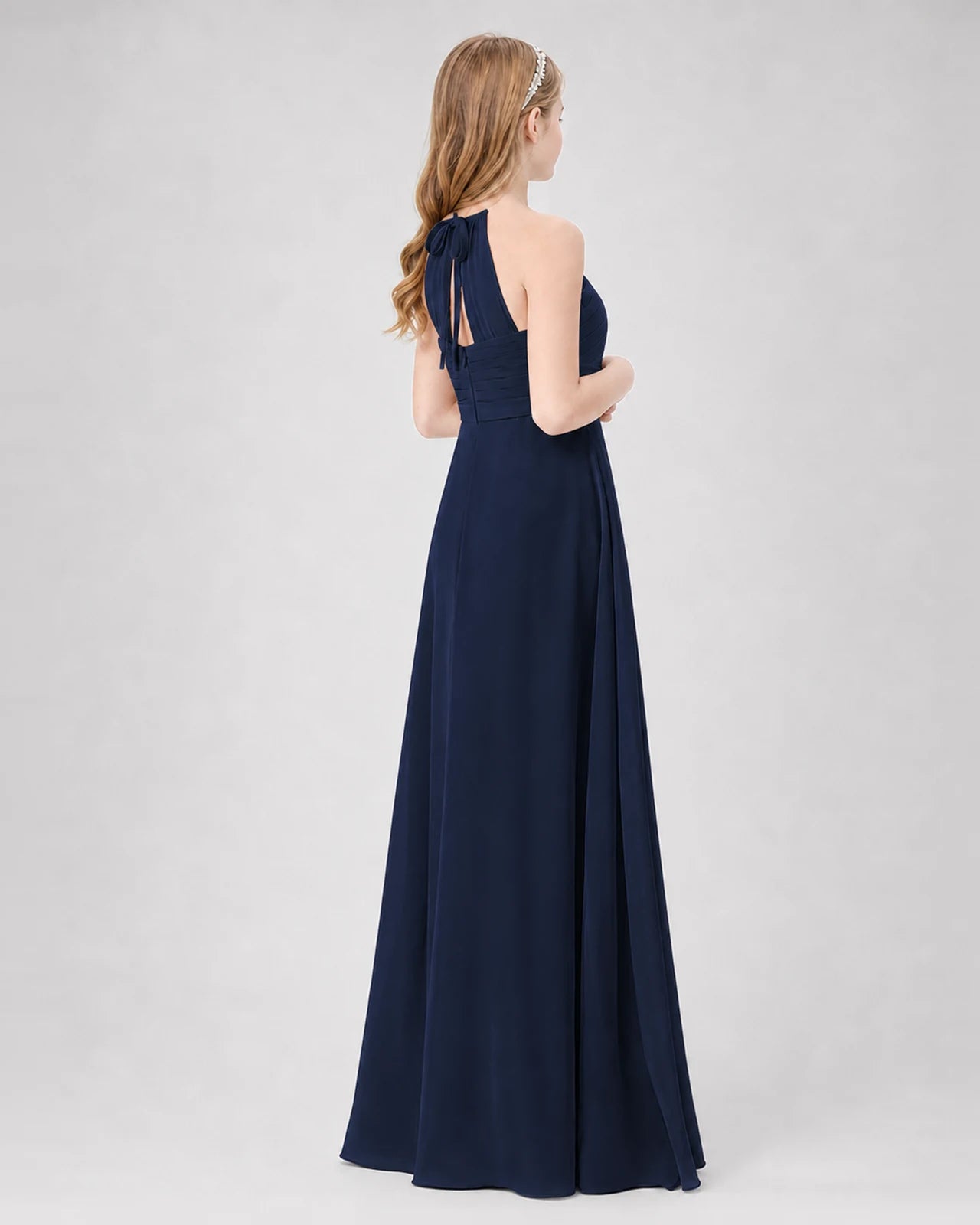 Navy blue A-line Junior Bridesmaid Dresses Back