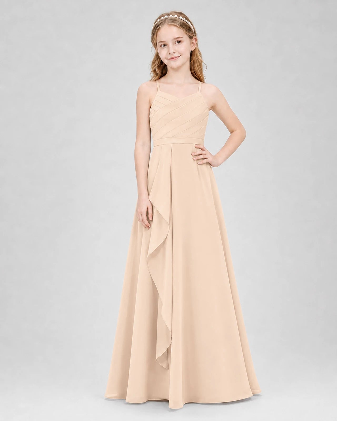 Peach A-line Junior Bridesmaid Dresses Front