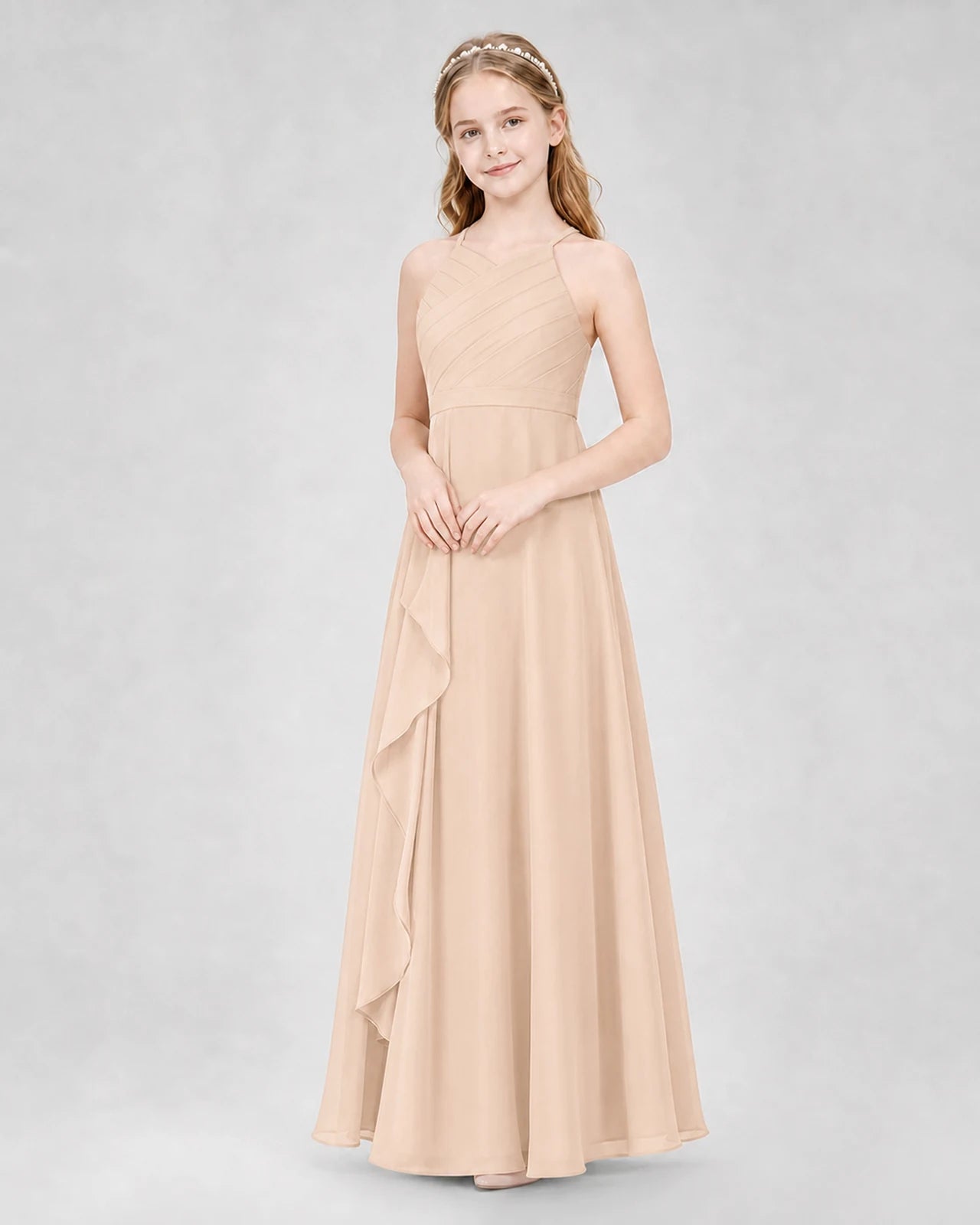 Peach A-line Junior Bridesmaid Dresses Side