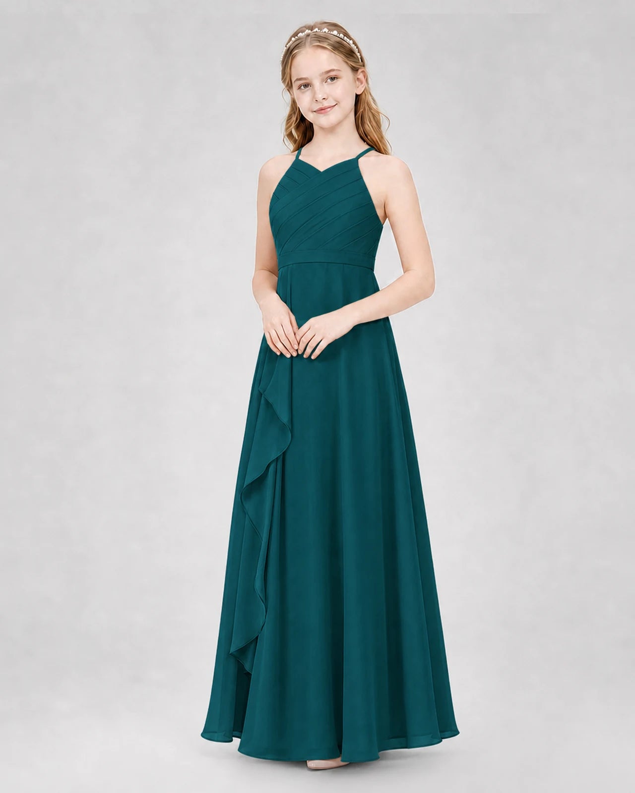 Peacock A-line Junior Bridesmaid Dresses Side