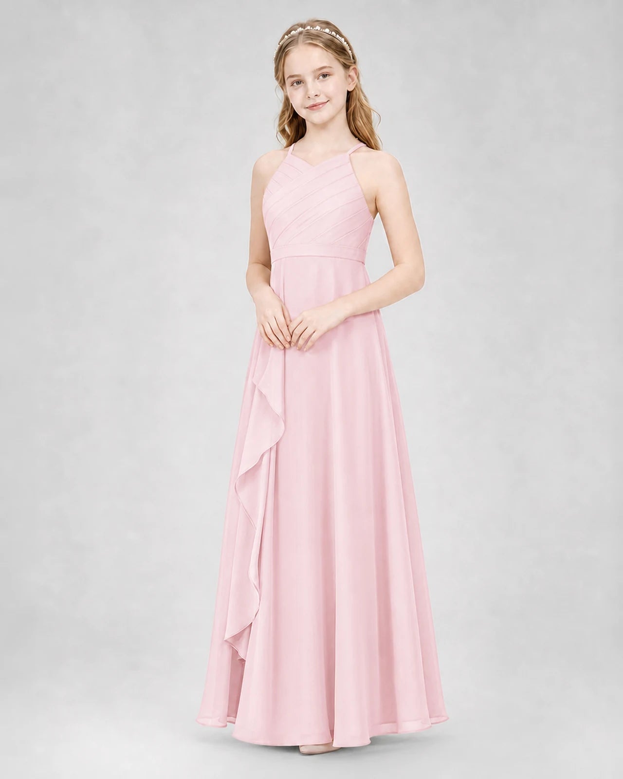 Pink A-line Junior Bridesmaid Dresses Side