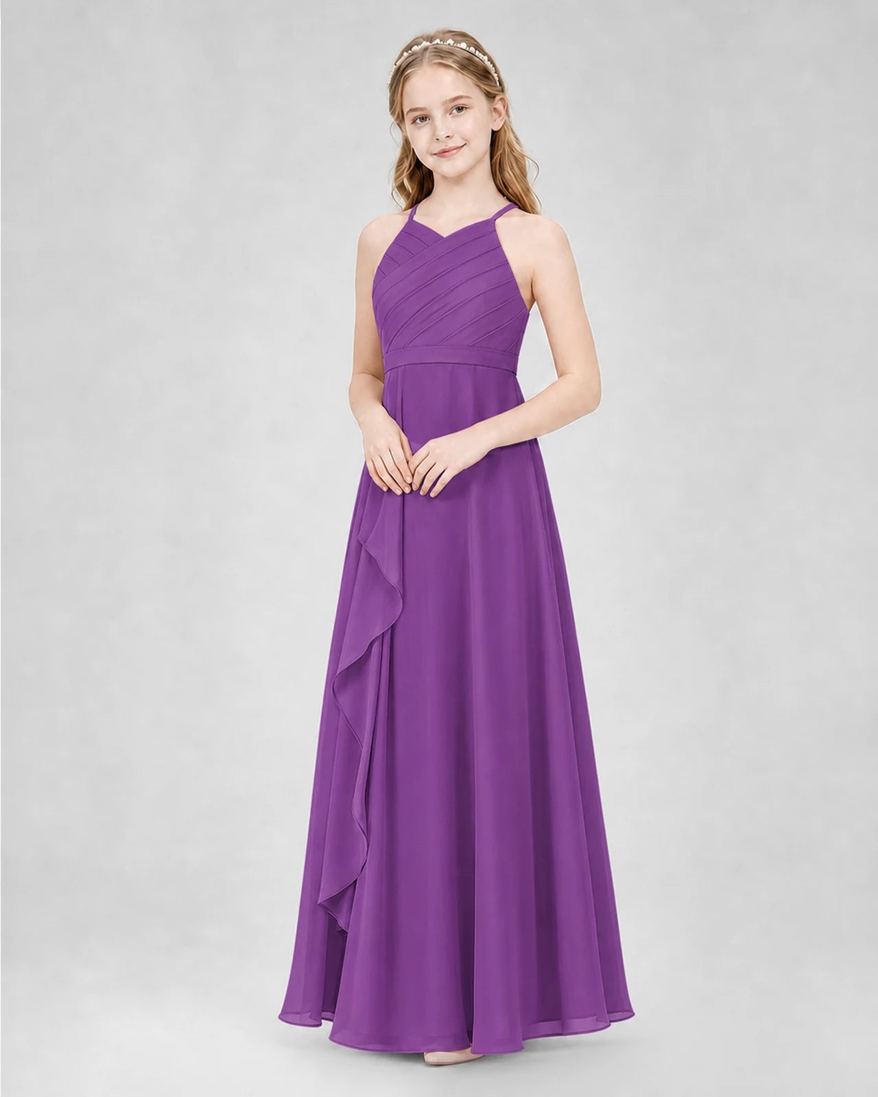 Purple A-line Junior Bridesmaid Dresses Side