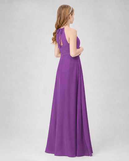 Purple A-line Junior Bridesmaid Dresses Back