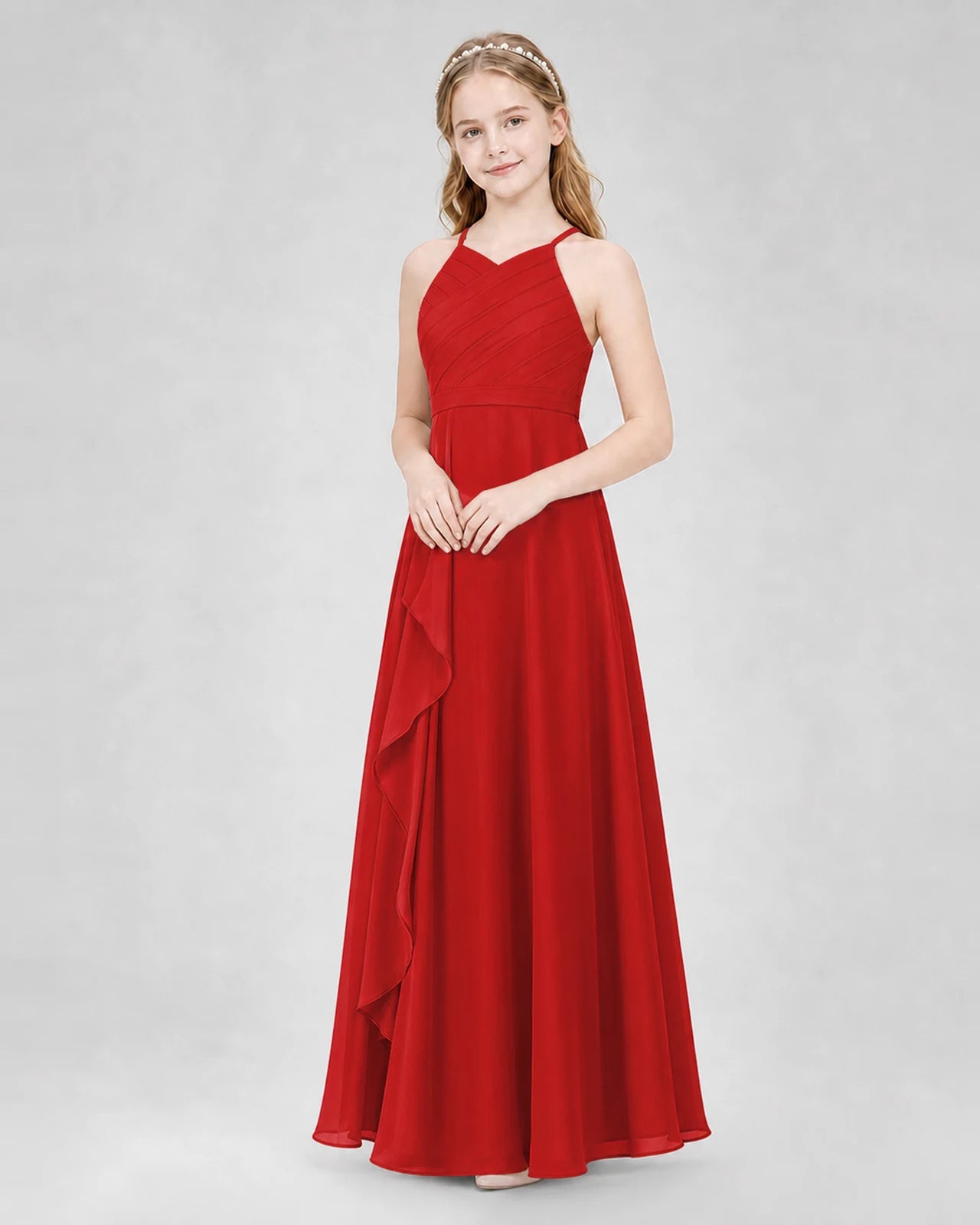 Red A-line Junior Bridesmaid Dresses Side