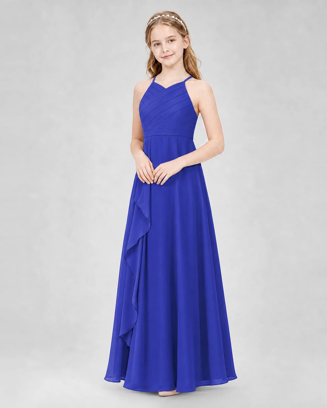 Royal Blue A-line Junior Bridesmaid Dresses Side