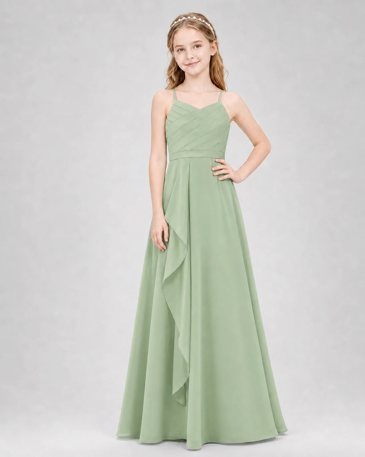 Sage Green A-line Junior Bridesmaid Dresses Front