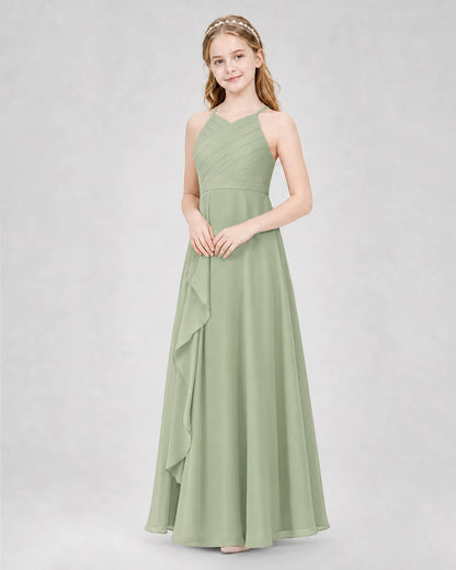 Sage Green A-line Junior Bridesmaid Dresses Side