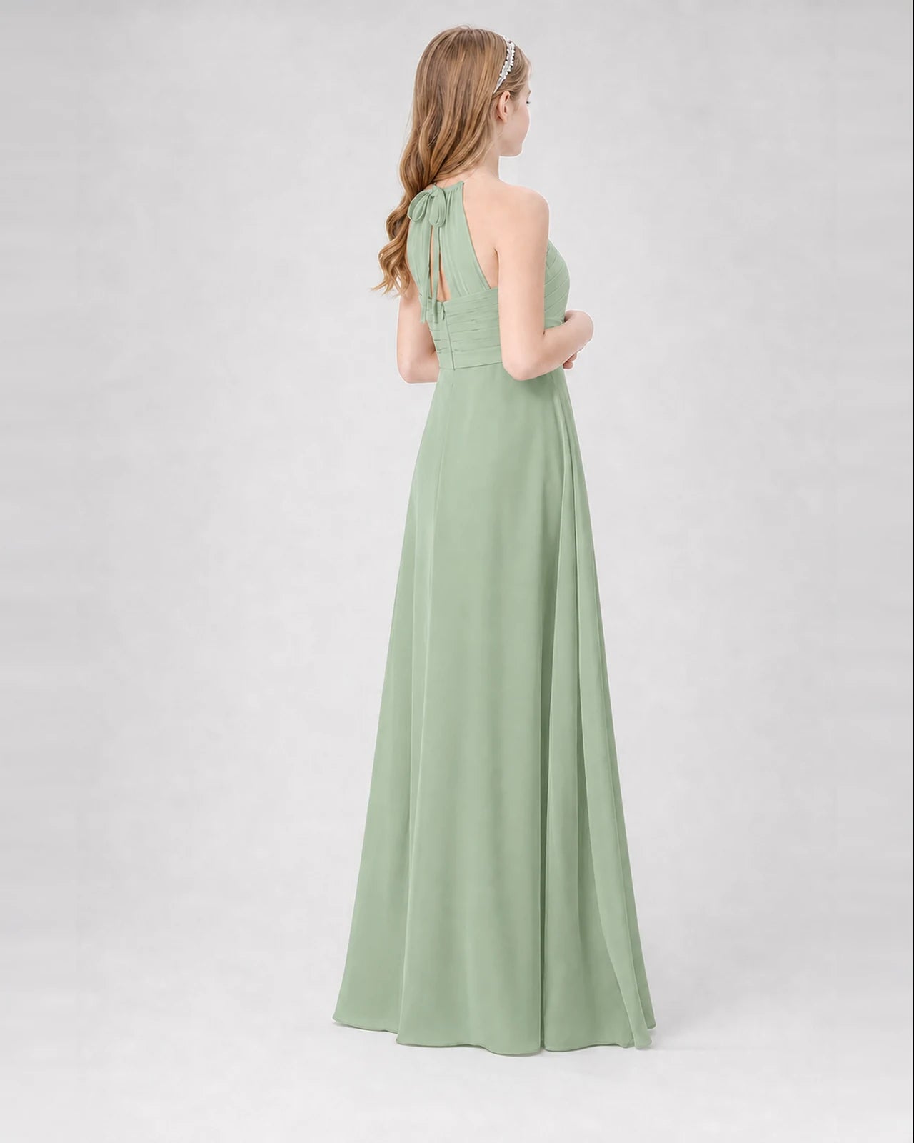 Sage Green A-line Junior Bridesmaid Dresses Back