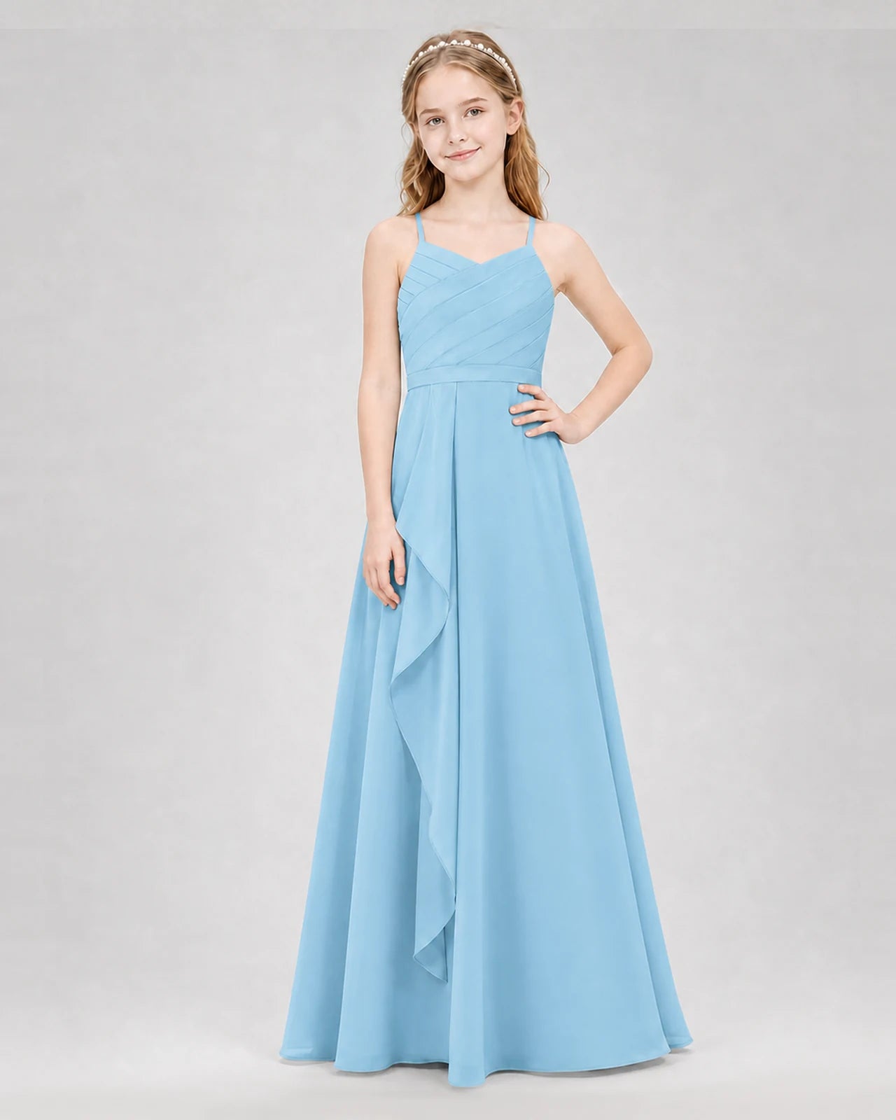 Sky Blue A-line Junior Bridesmaid Dresses Front